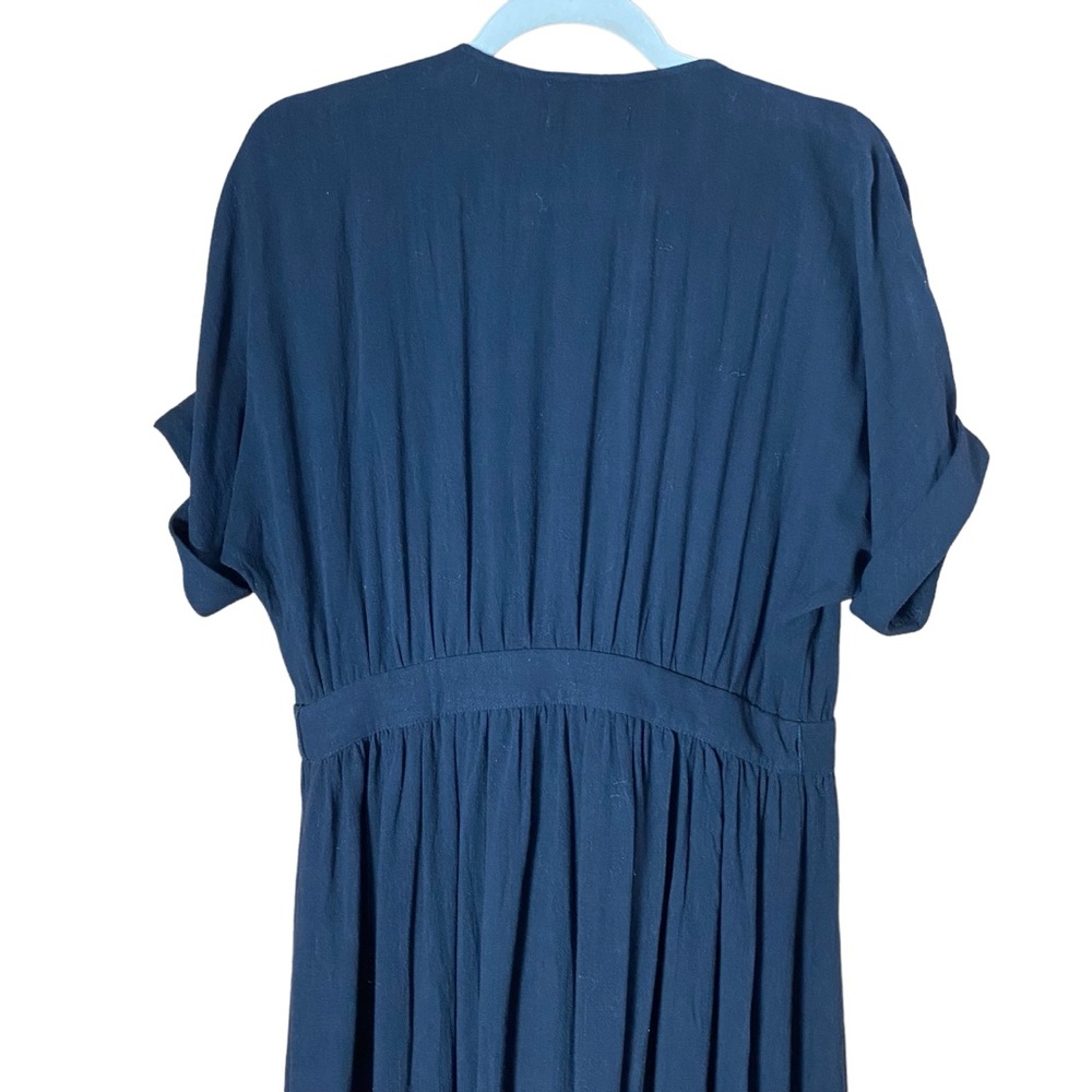 WILLOW Anthropologie Womens Wrap Dress Midi Black short Sleeve Size M Linen NEW - Picture 6 of 15